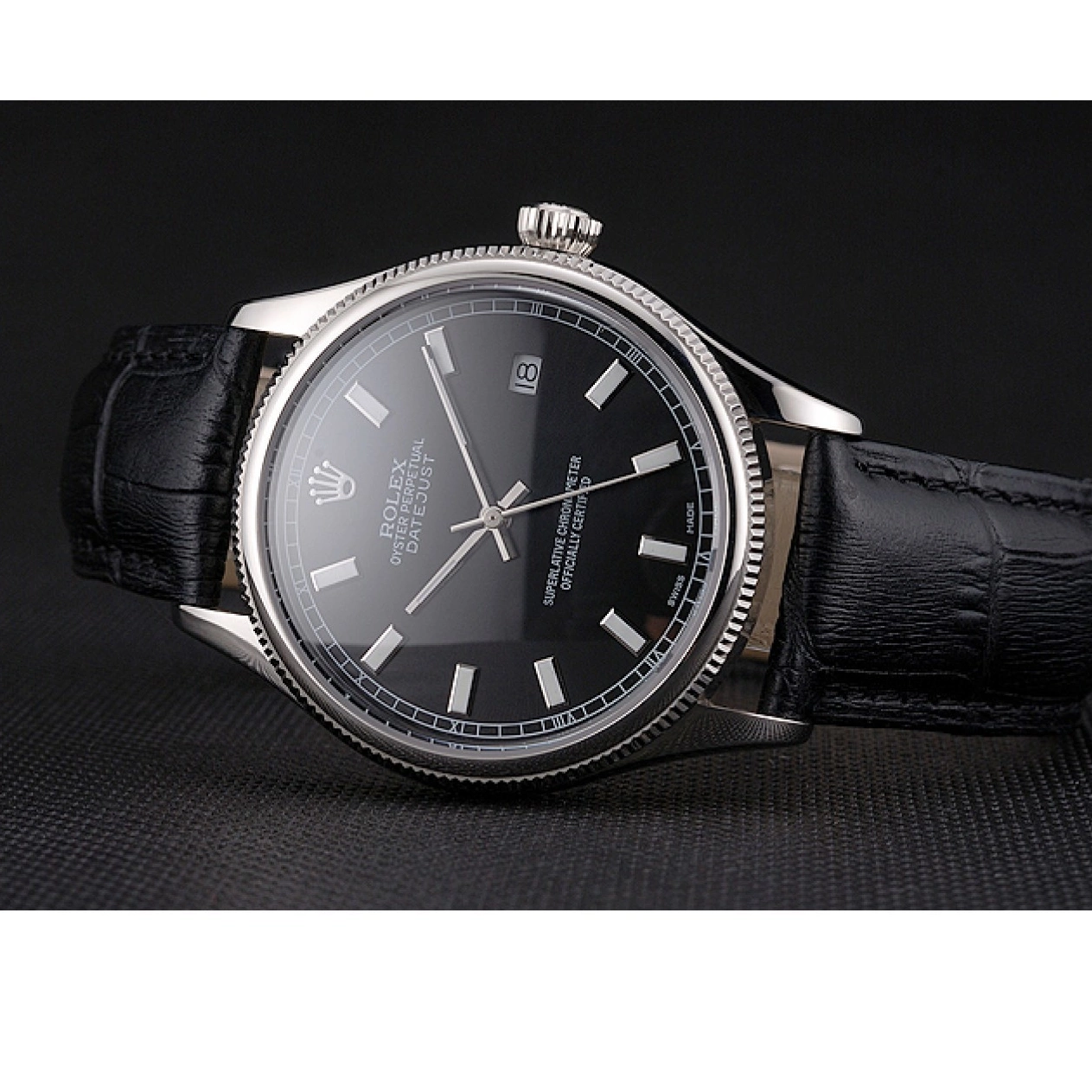 Rolex aaa copy Stainless Rolex Steel Dial Case Bracelet Black Datejust Swiss And 0804